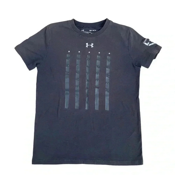 UNDER ARMOUR Boys Short Sleeves Heatgear Charcoal Short Sleeves TShirt SZ YM - Picture 1 of 4